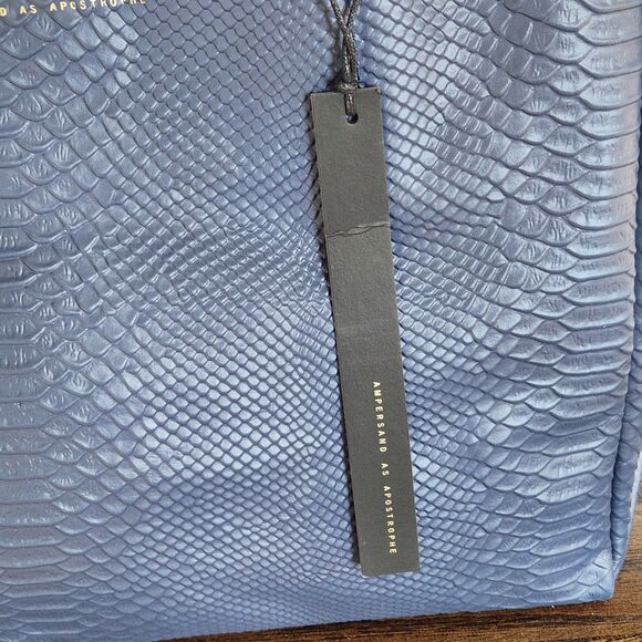 Large Leather Navy Tote Python Designer 100% Leather Ampersand As Apostrophe NWT - Picture 9 of 14